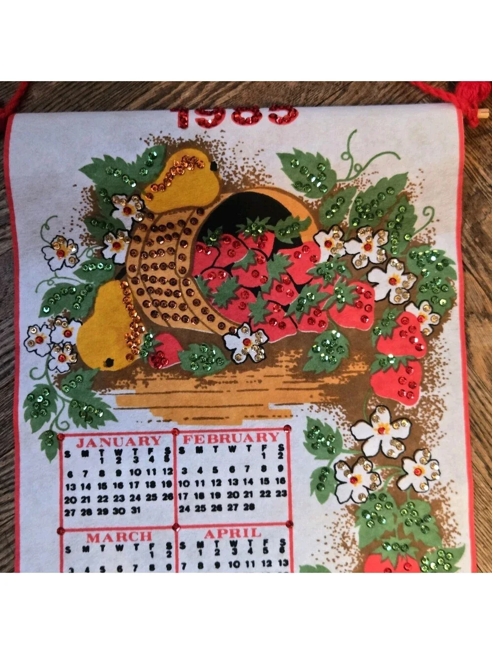 Vintage 1985 Felt Calendar Strawberry Kitchen Cottagecore Grannycore 24x12